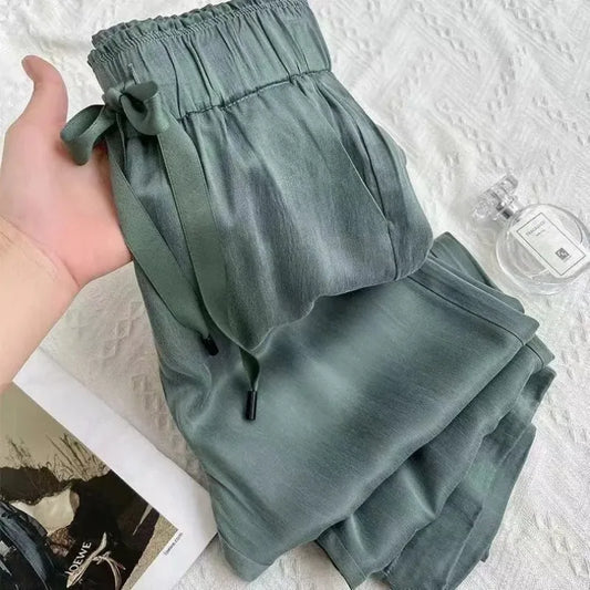 Casual Silk High-Waisted Pants